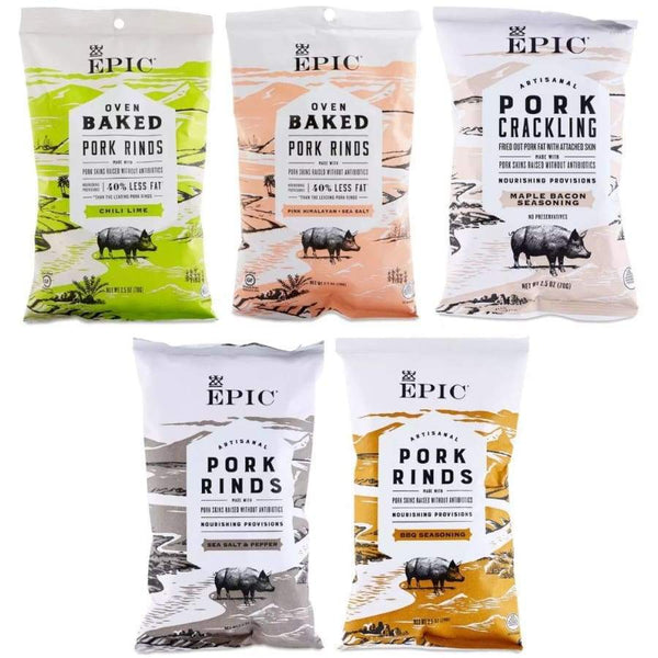 Epic Baked Pork Rinds - 5-Flavor Variety Pack (2.5oz) - High-quality Pork Rinds by Epic at 
