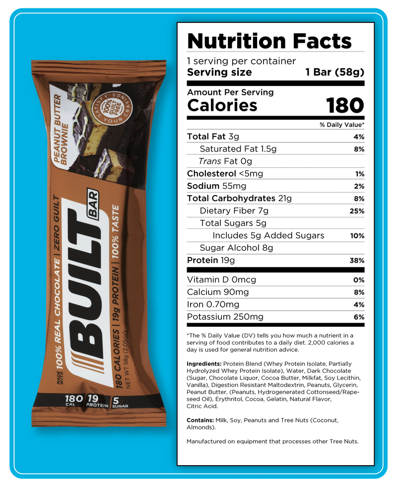 Built High Protein Bar - Peanut Butter Brownie - High-quality Protein Bars by Built Bar at 