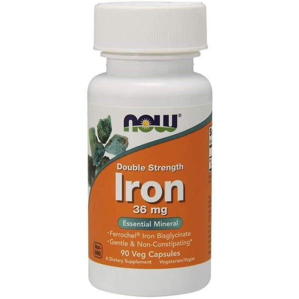 Iron 36mg Double Strength (Ferrochel Chelated Iron) - 90 Vegetarian Capsules by NOW Foods - High-quality Iron by NOW Foods at 