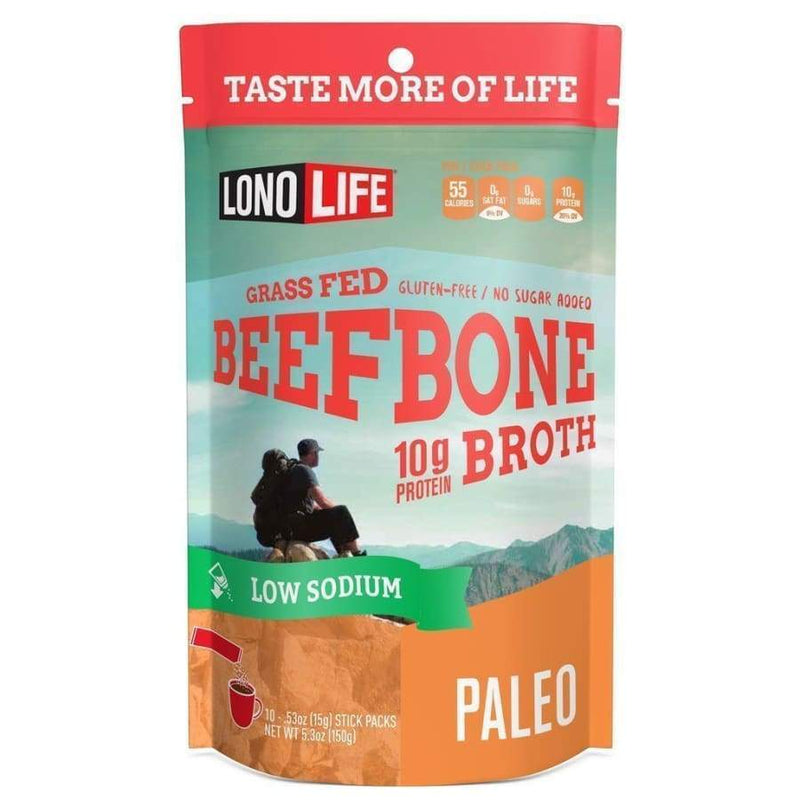 LonoLife "Low-Sodium" Grass-Fed Beef Bone Broth Powder with 10g Protein - 10 Stick Pack - High-quality Bone Broth by Lonolife at 