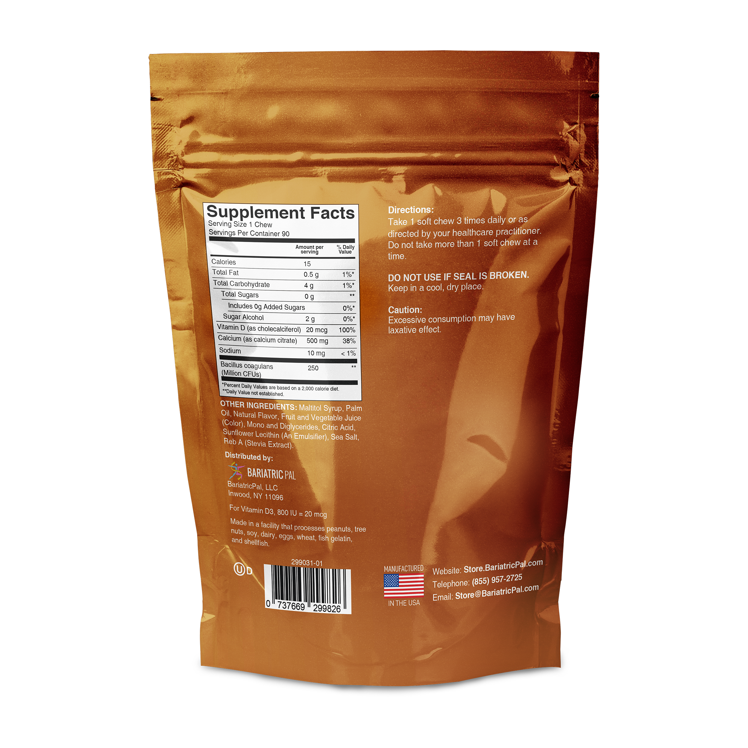 BariatricPal Sugar-Free Calcium Citrate Soft Chews 500mg with Probiotics - Piña Colada - High-quality Calcium by BariatricPal at 