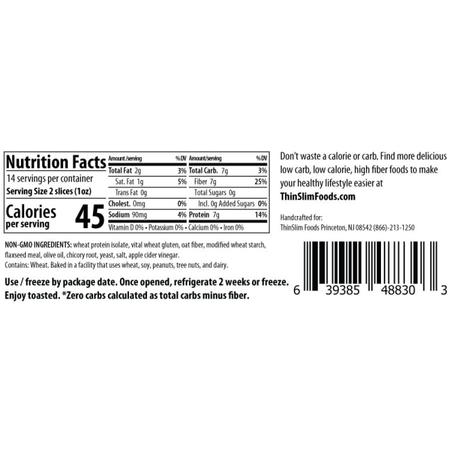 ThinSlim Foods Zero Carb Protein Bread - "Thin Sliced" Plain - High-quality Protein Bread by ThinSlim Foods at BariatricPal Store