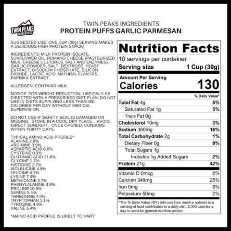 Twin Peaks Ingredients Protein Puffs - Garlic Parmesan - High-quality Protein Puffs by Twin Peaks Ingredients at 