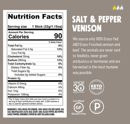 Chomps Meat Snack Sticks - Salt & Pepper Venison